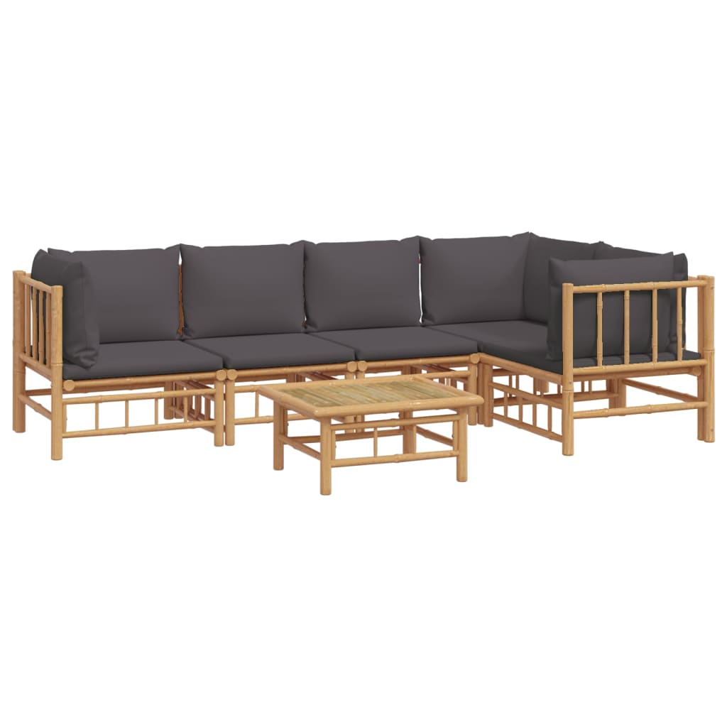 6 Pcs conjunto lounge jardim bambu c/ almofadões cinza-escuro
