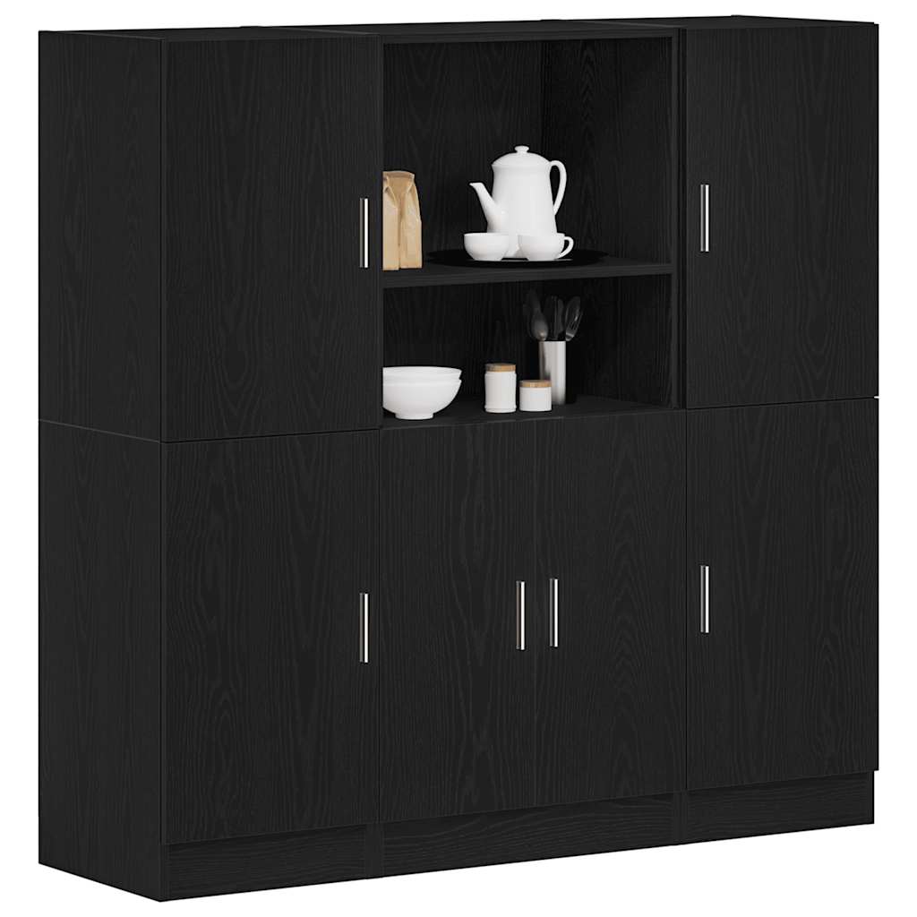 3 Pcs armário de cozinha conjunto derivados de madeira preto