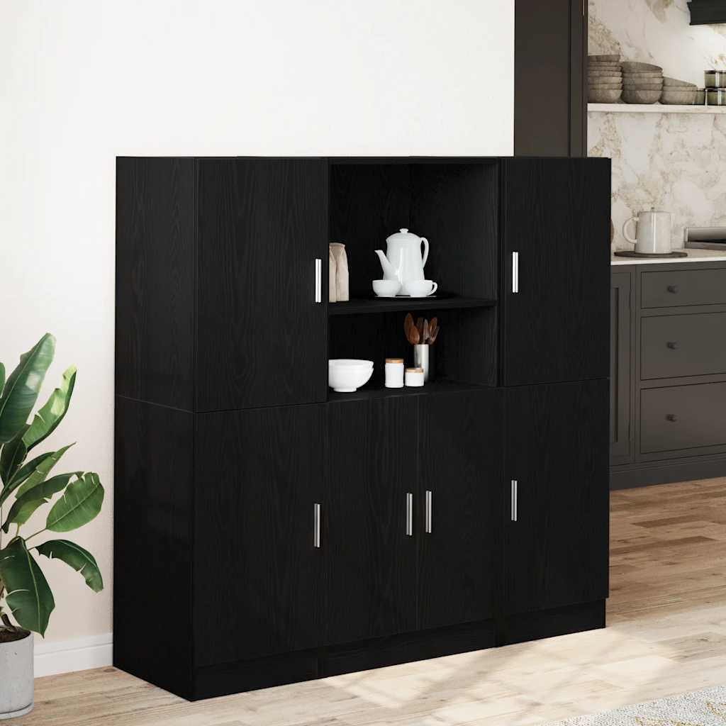 3 Pcs armário de cozinha conjunto derivados de madeira preto