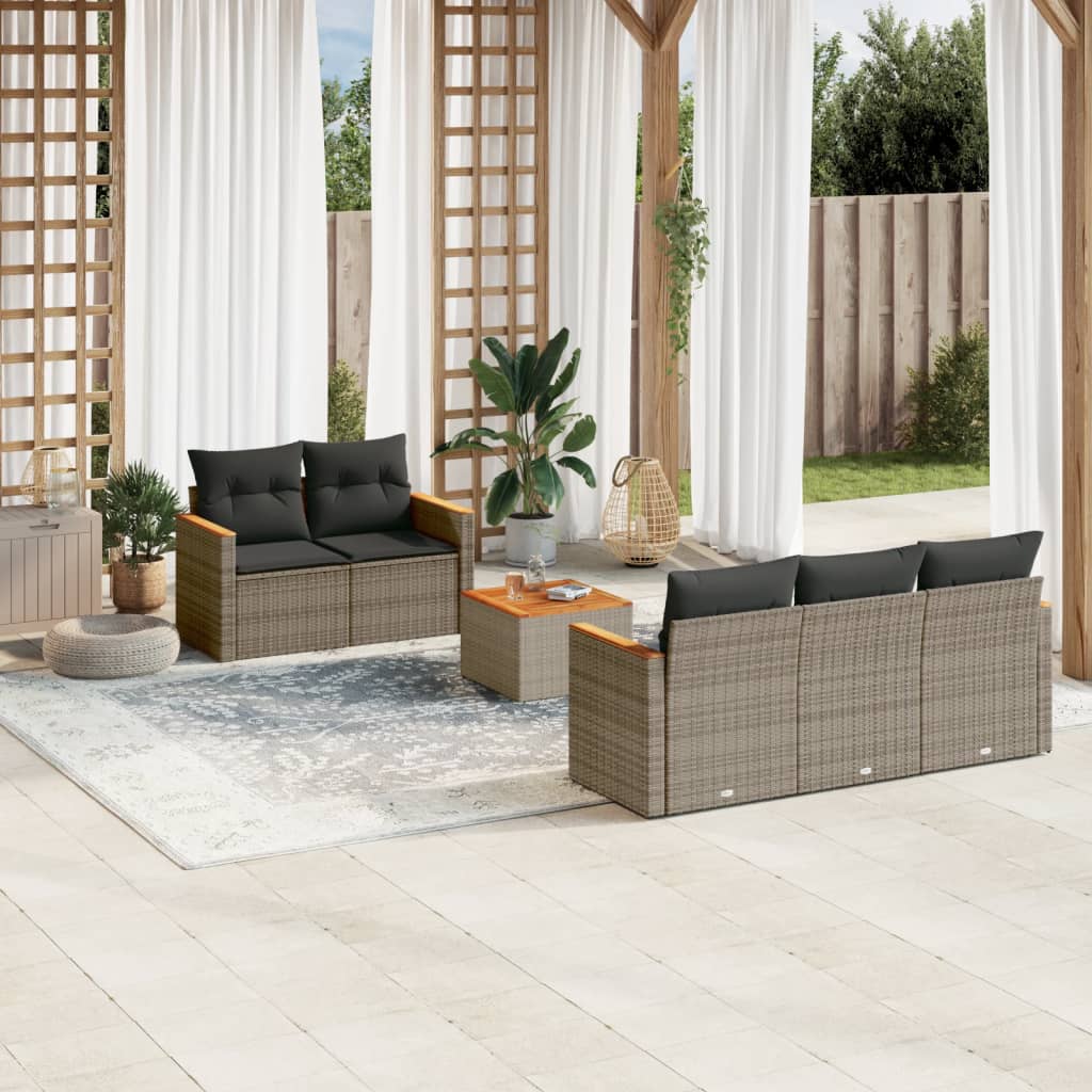 6 Pcs conjunto sofás de jardim com almofadões vime cinzento