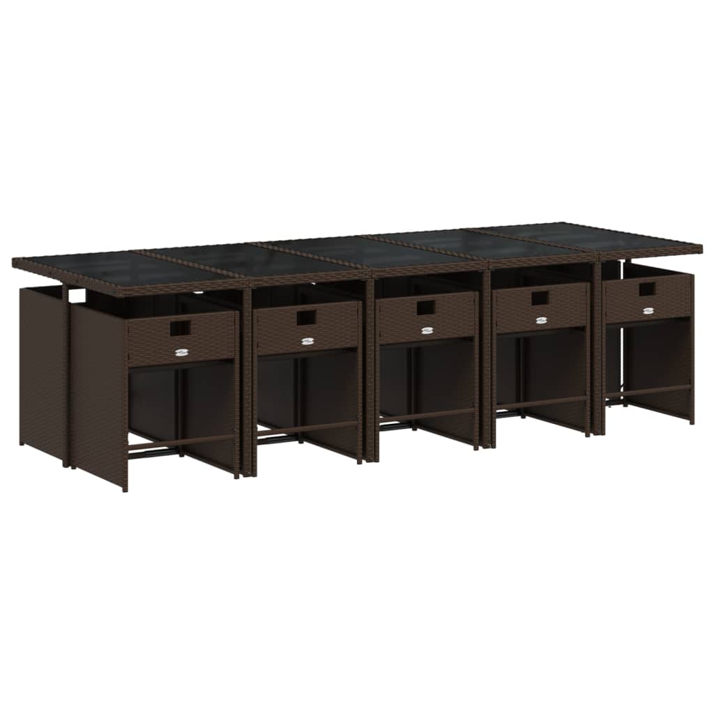 11 Pcs conjunto jantar p/ jardim c/ almofadões vime PE castanho