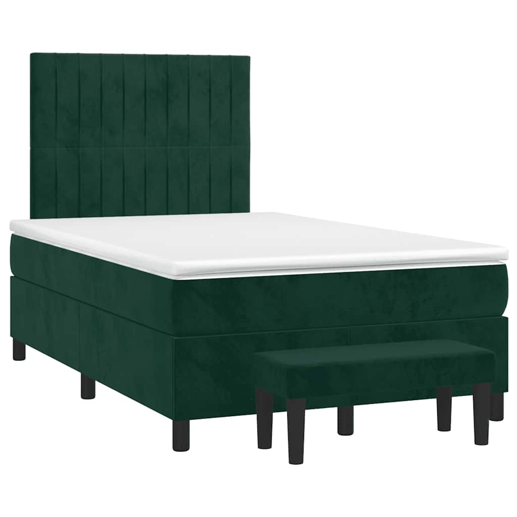 Cama boxspring com colchão 120x200 cm veludo verde-escuro