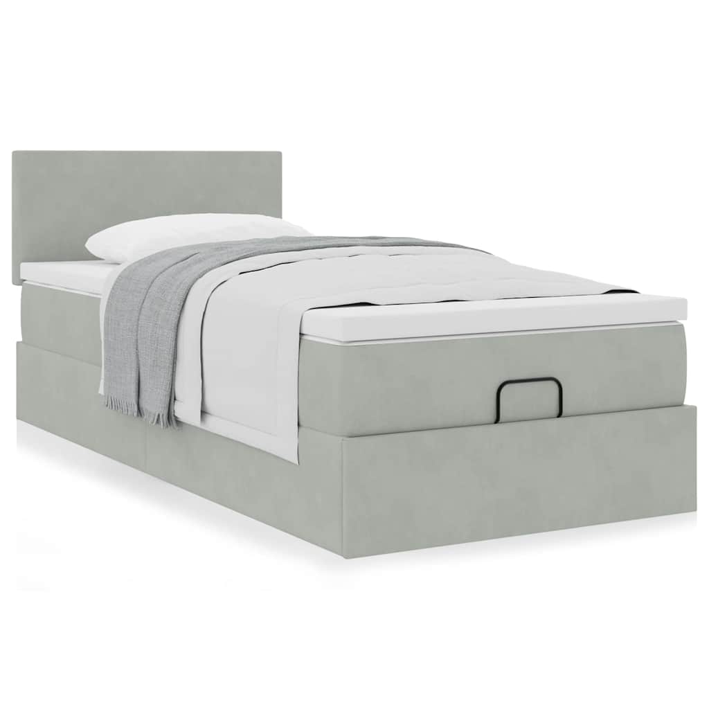 Estrutura cama otomana colchão 80x200 cm veludo cinzento claro