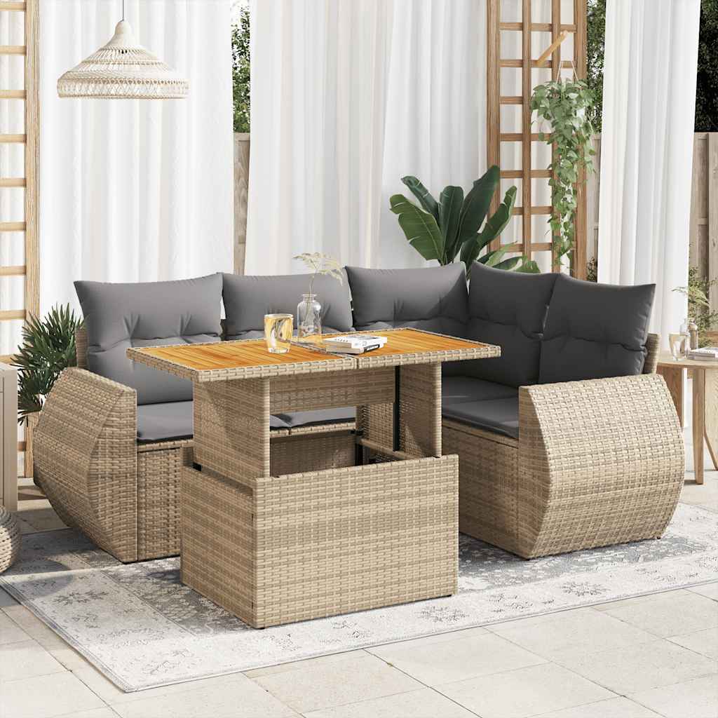 5 Pcs conjunto de sofás p/ jardim com almofadões vime PE bege