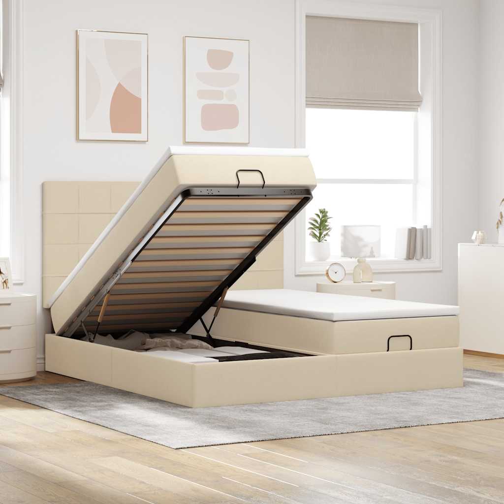 Estrutura de cama otomana com colchões tecido creme 180x200cm
