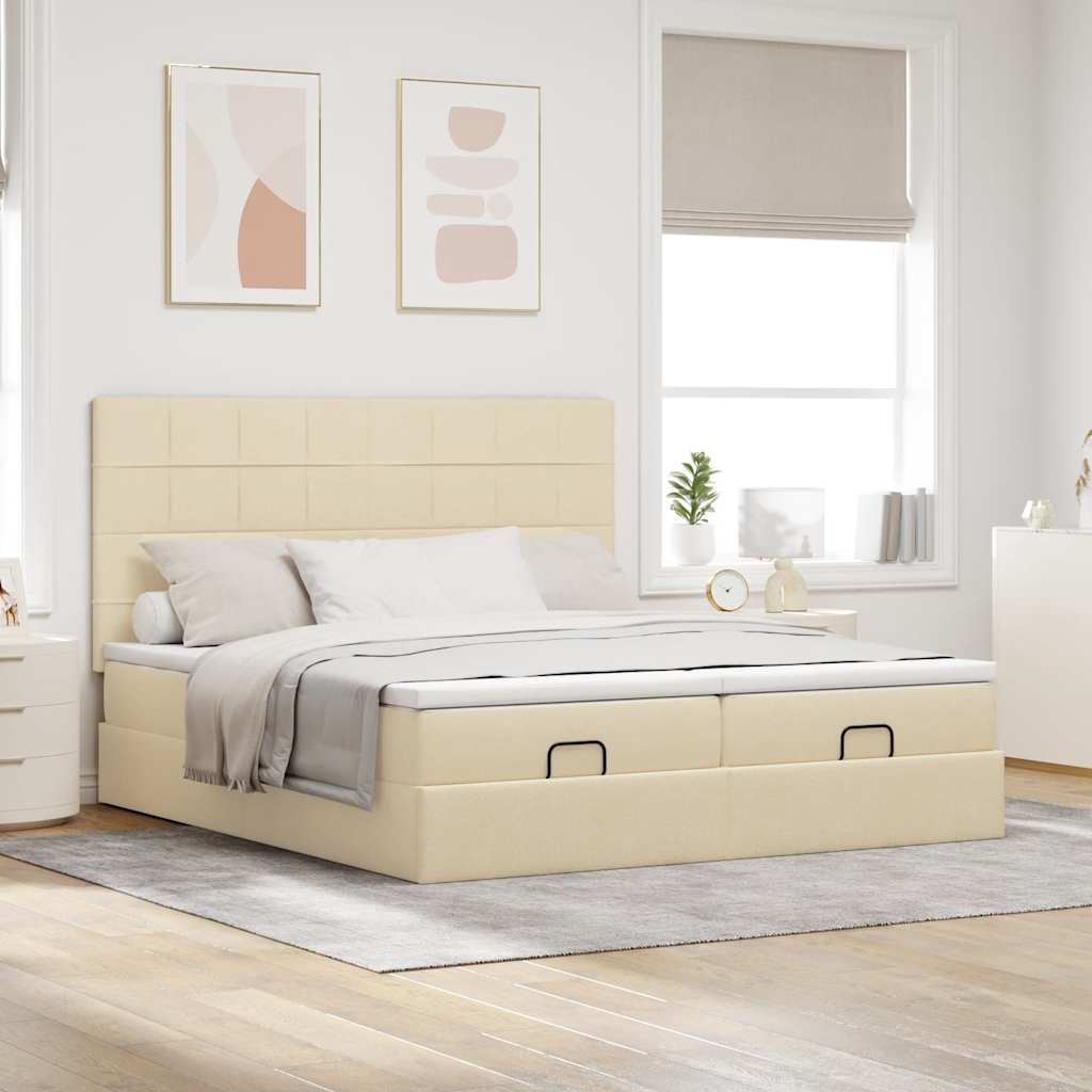 Estrutura de cama otomana com colchões tecido creme 180x200cm
