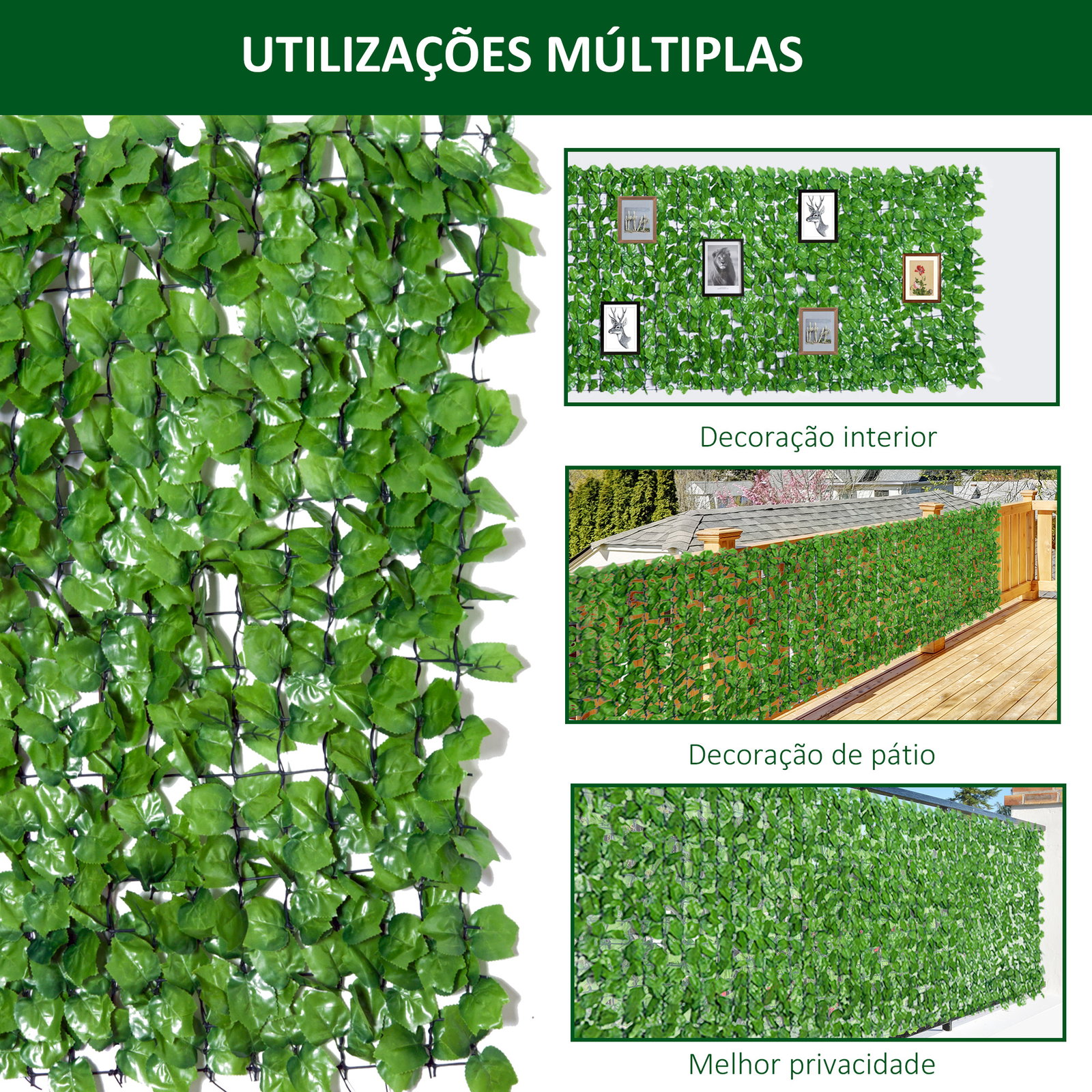 Vedação artificial em rolo 3m vedação de privacidade para balcão jardim exterior planta decorativa de parede PE verde