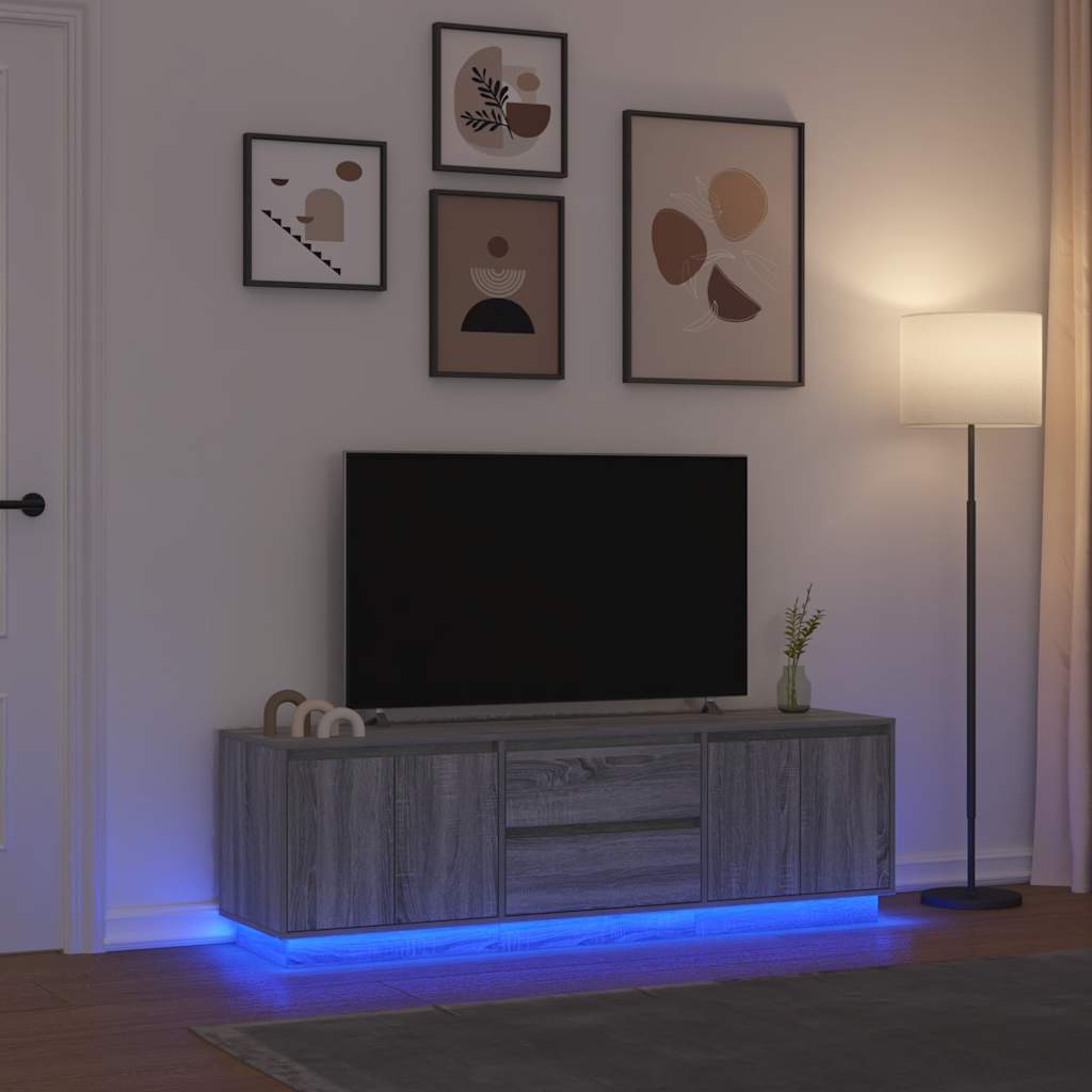 Móvel de TV com luzes LED 160,5x41x50 cm cinzento sonoma