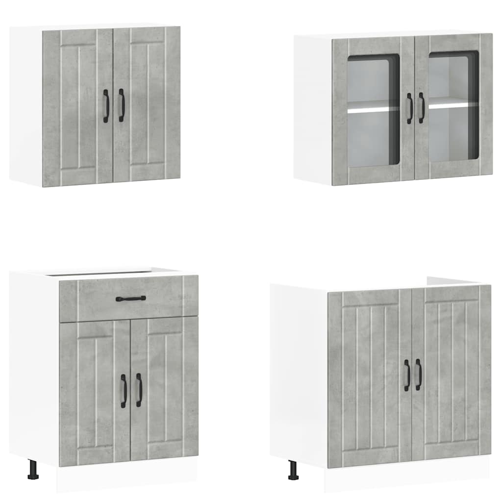 4 Peças armário de cozinha conjunto lucca concreto cinza
