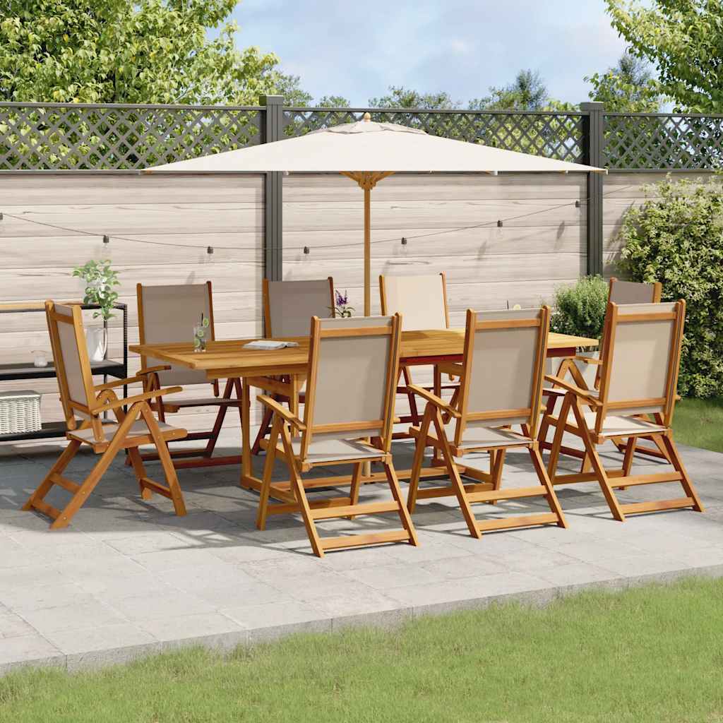 9 Pcs conjunto de jantar para jardim acácia maciça e textilene