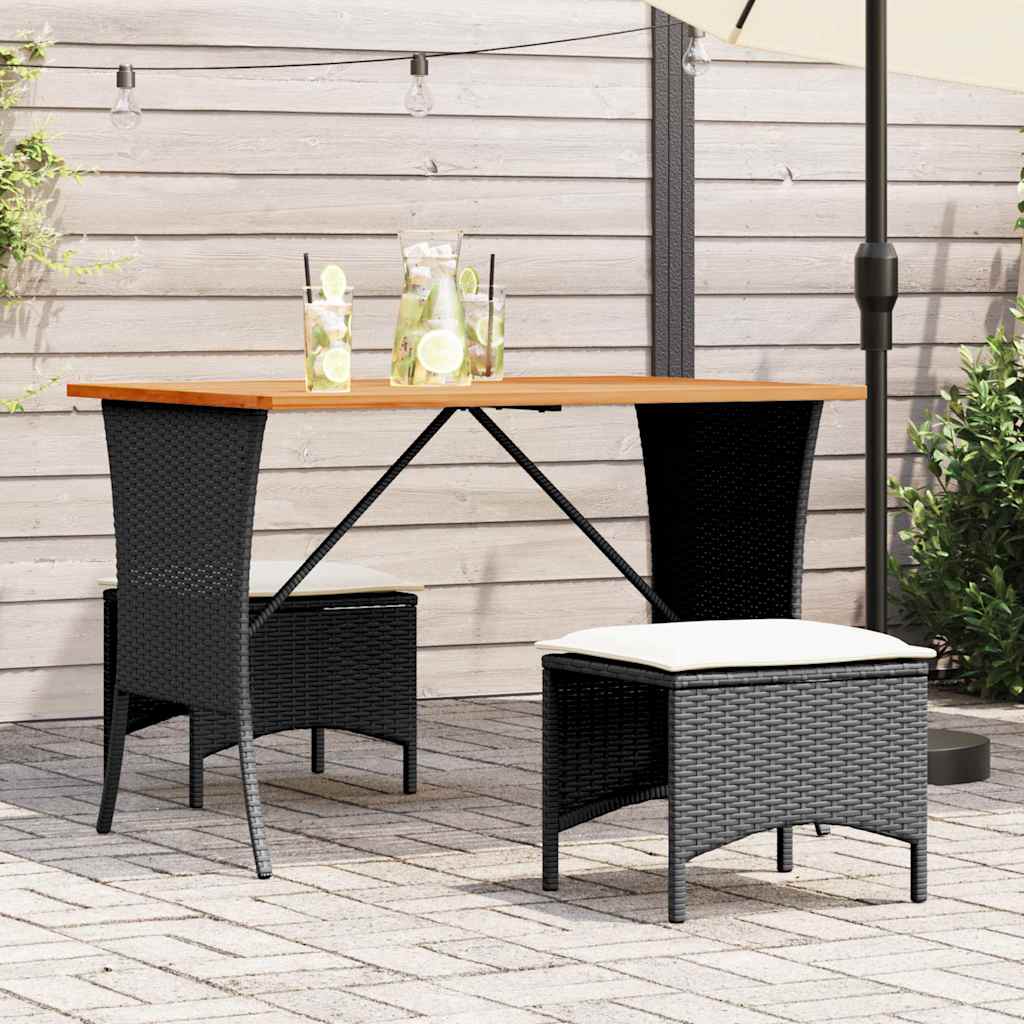 Mesa de jardim com tampo em acácia 105x75x72 cm vime PE preto