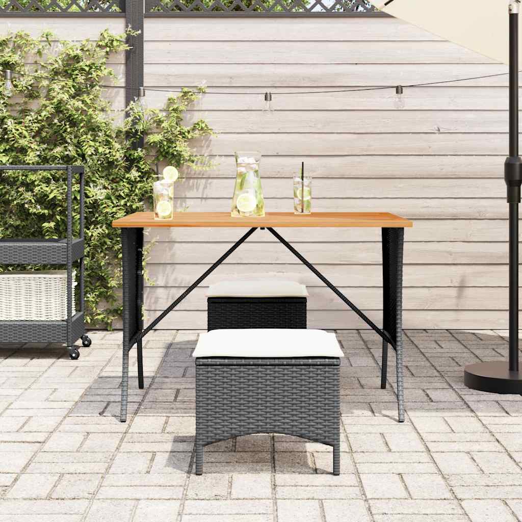 Mesa de jardim com tampo em acácia 105x75x72 cm vime PE preto