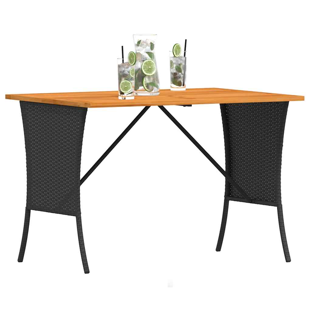 Mesa de jardim com tampo em acácia 105x75x72 cm vime PE preto