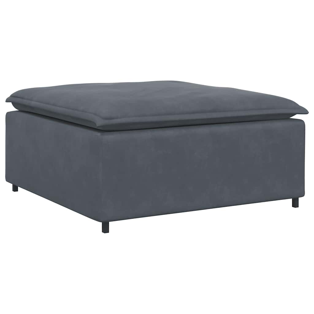 Sofá modular com pufes e almofadas veludo cinzento-escuro