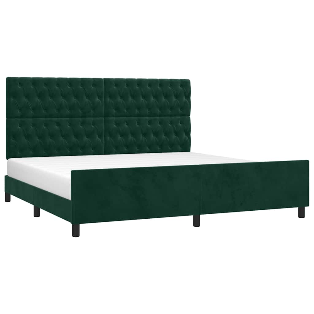 Estrutura de cama sem colchão 200x200 cm veludo verde-escuro