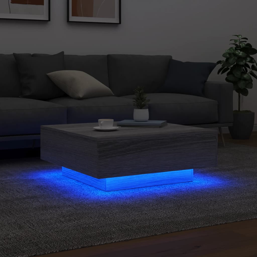 Mesa de centro com luzes LED 80x80x31 cm cinzento sonoma