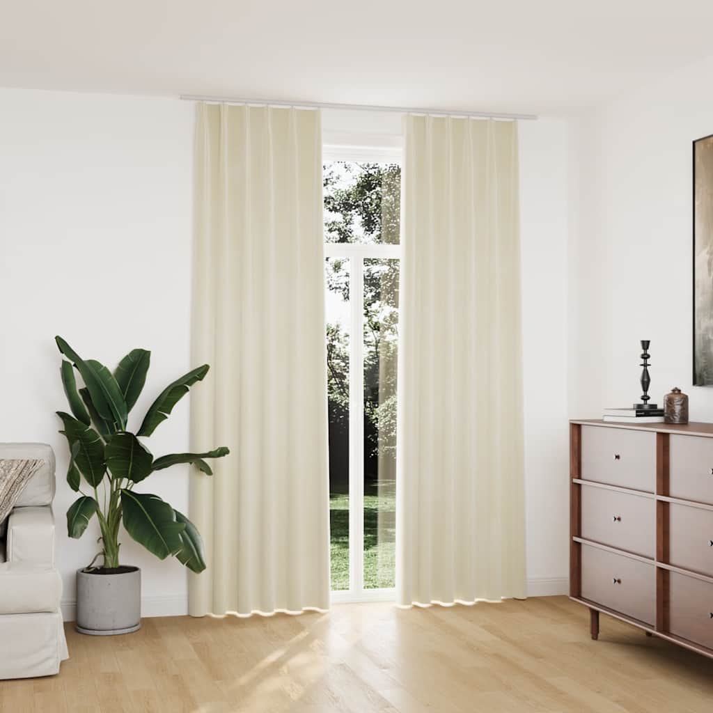 Cortinas blackout com ganchos 2 pcs 140x245 cm veludo cor creme