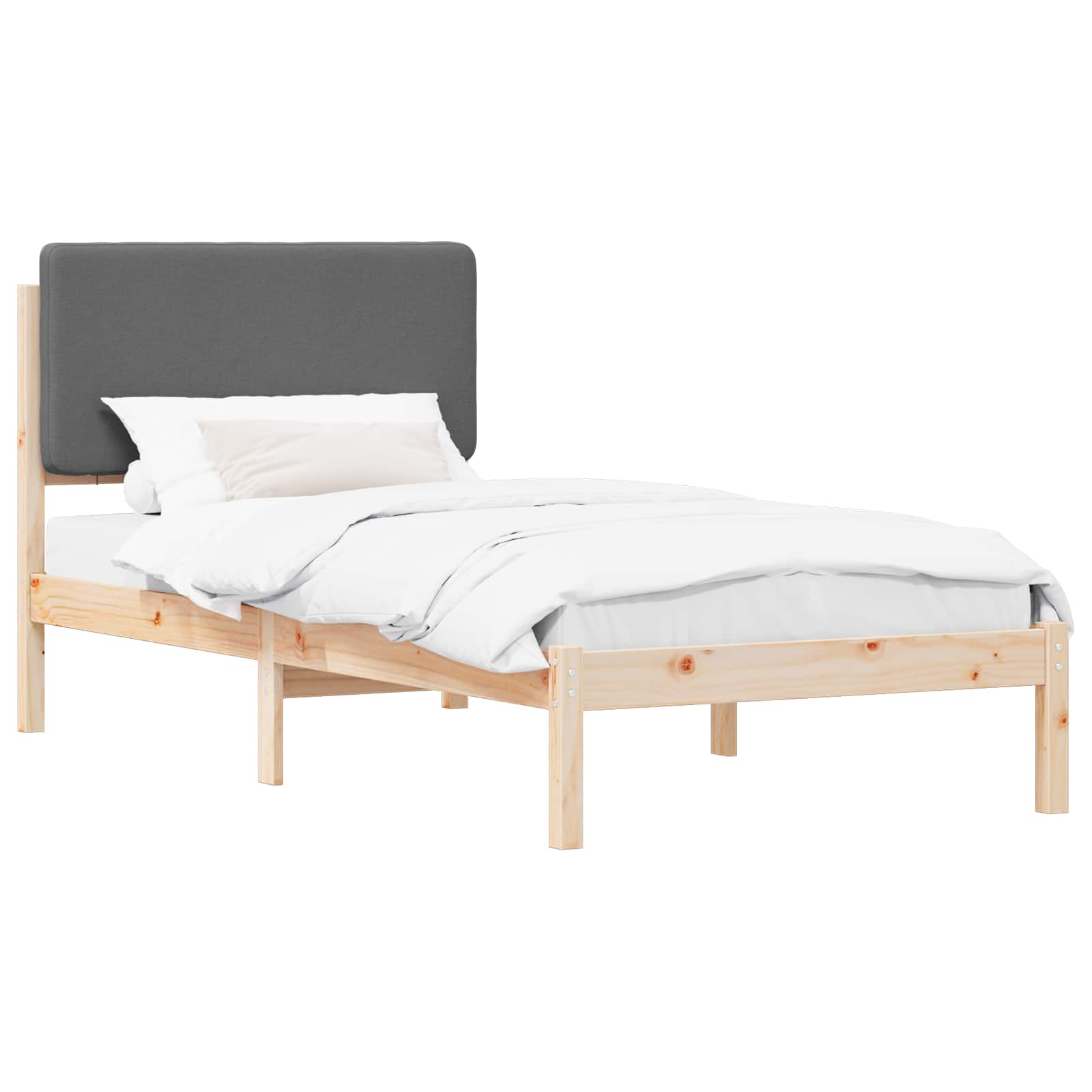 Estrutura de cama com cabeceira estofada cinza escuro