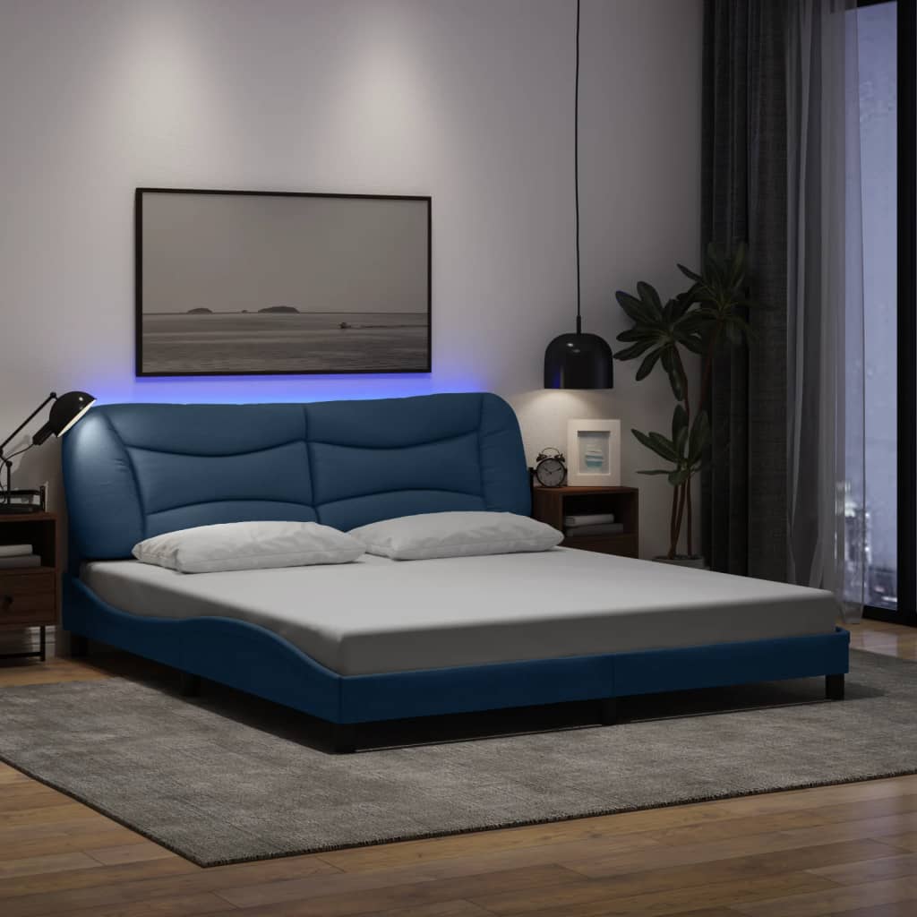 Estrutura de cama com LED sem colchão hvar 180x200 cm tecido azul