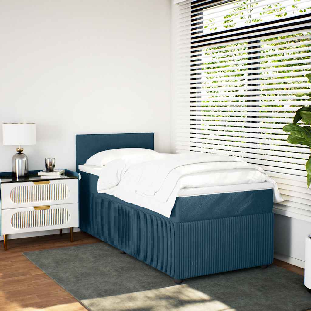 Cama boxspring com colchão 100x200 cm veludo azul