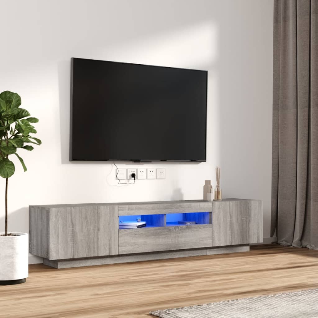 Conjunto móveis de TV 2 pcs c/ leds madeira cinzento-claro