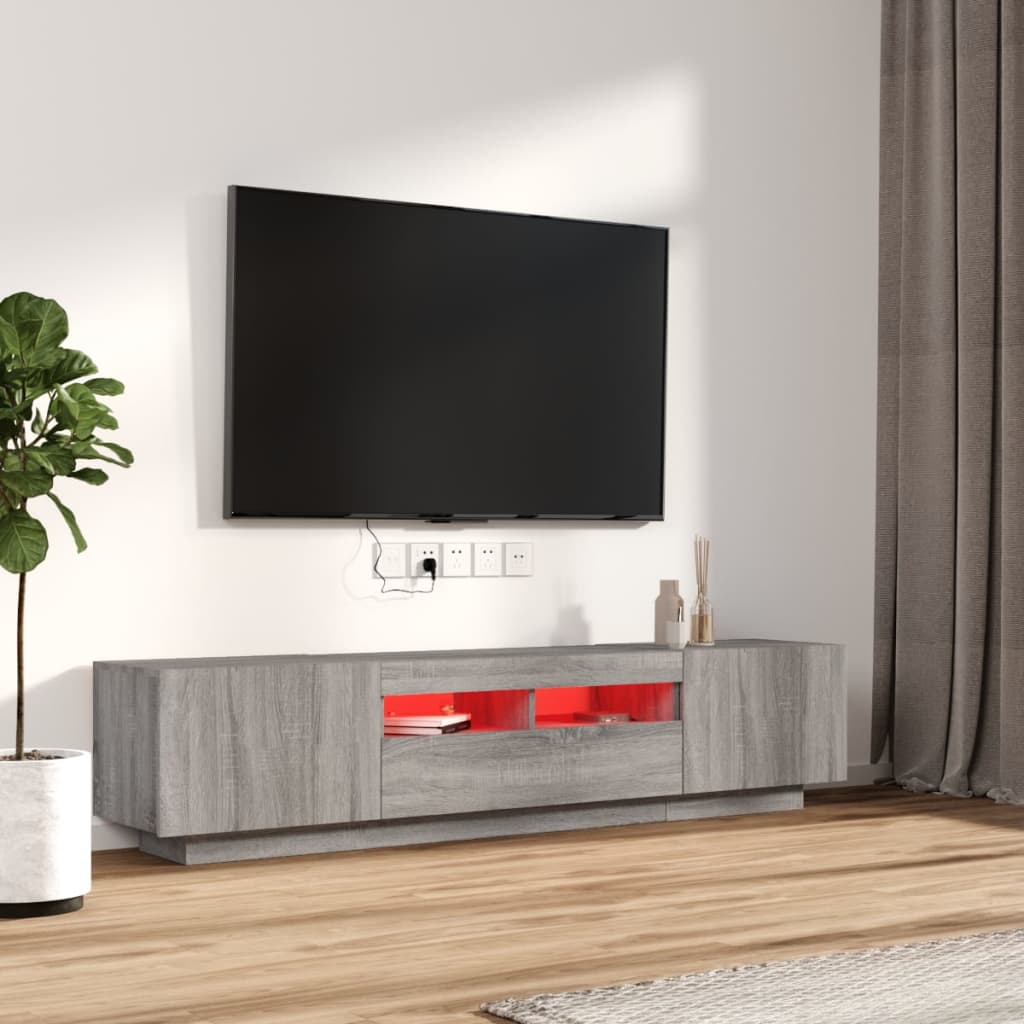 Conjunto móveis de TV 2 pcs c/ leds madeira cinzento-claro