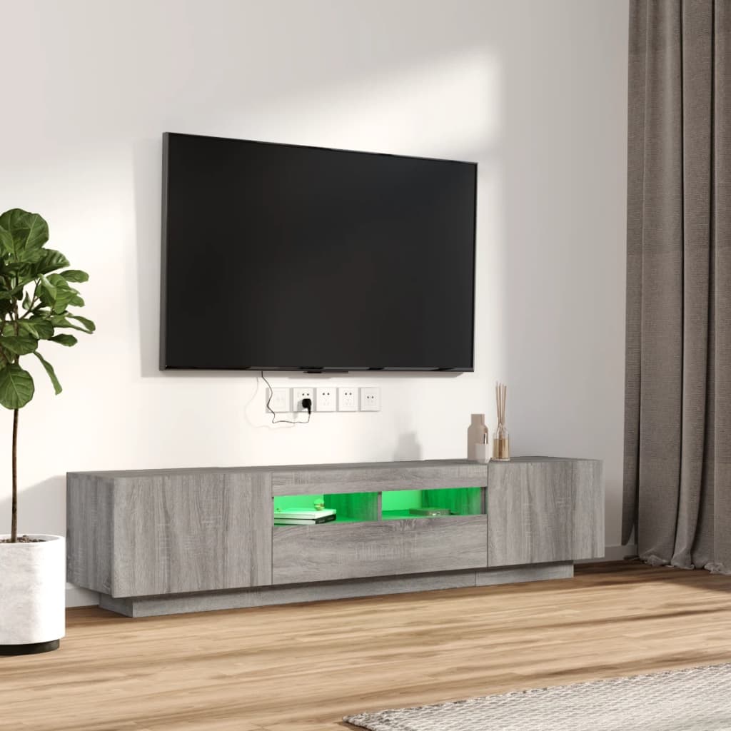 Conjunto móveis de TV 2 pcs c/ leds madeira cinzento-claro