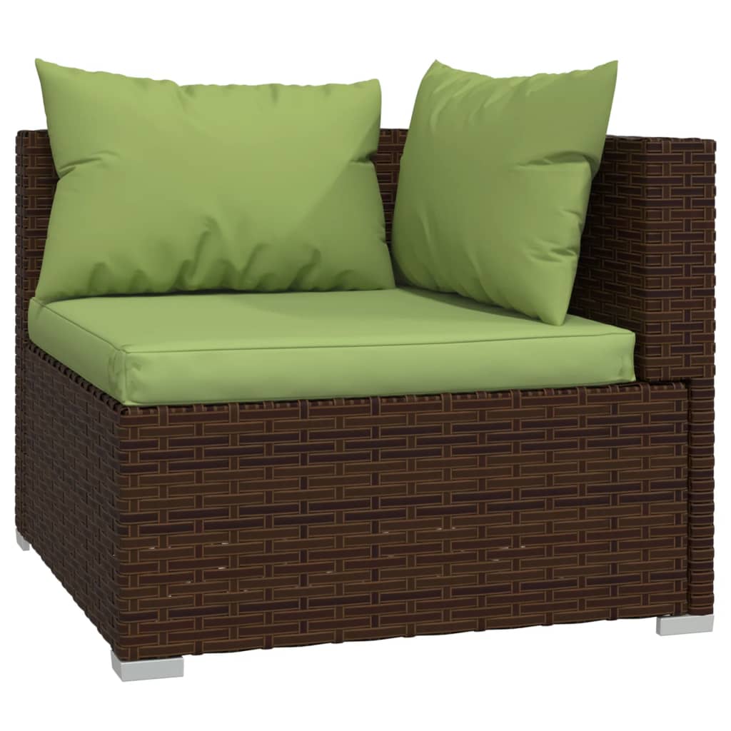 7 Pcs conjunto lounge jardim c/ almofadões vime PE castanho