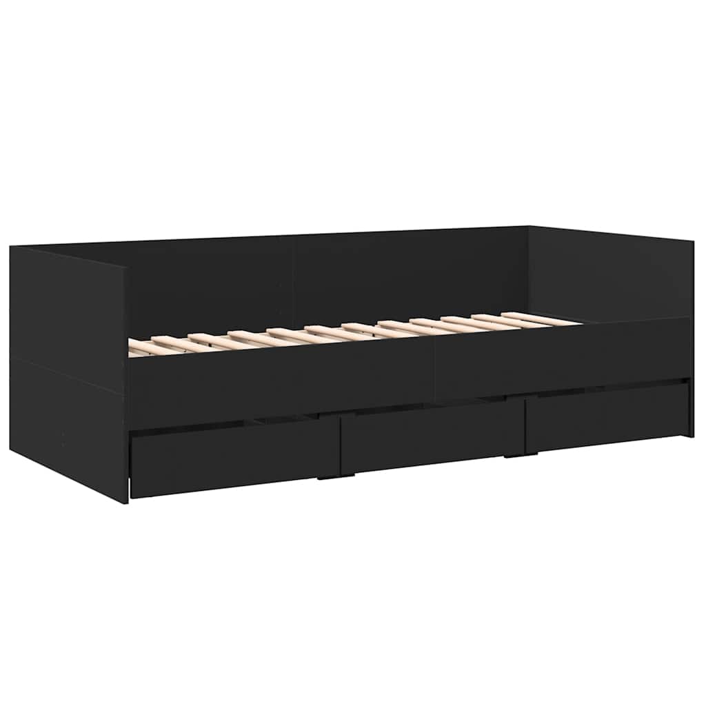 Sofá-cama com gavetas sem colchão 75x190 cm preto