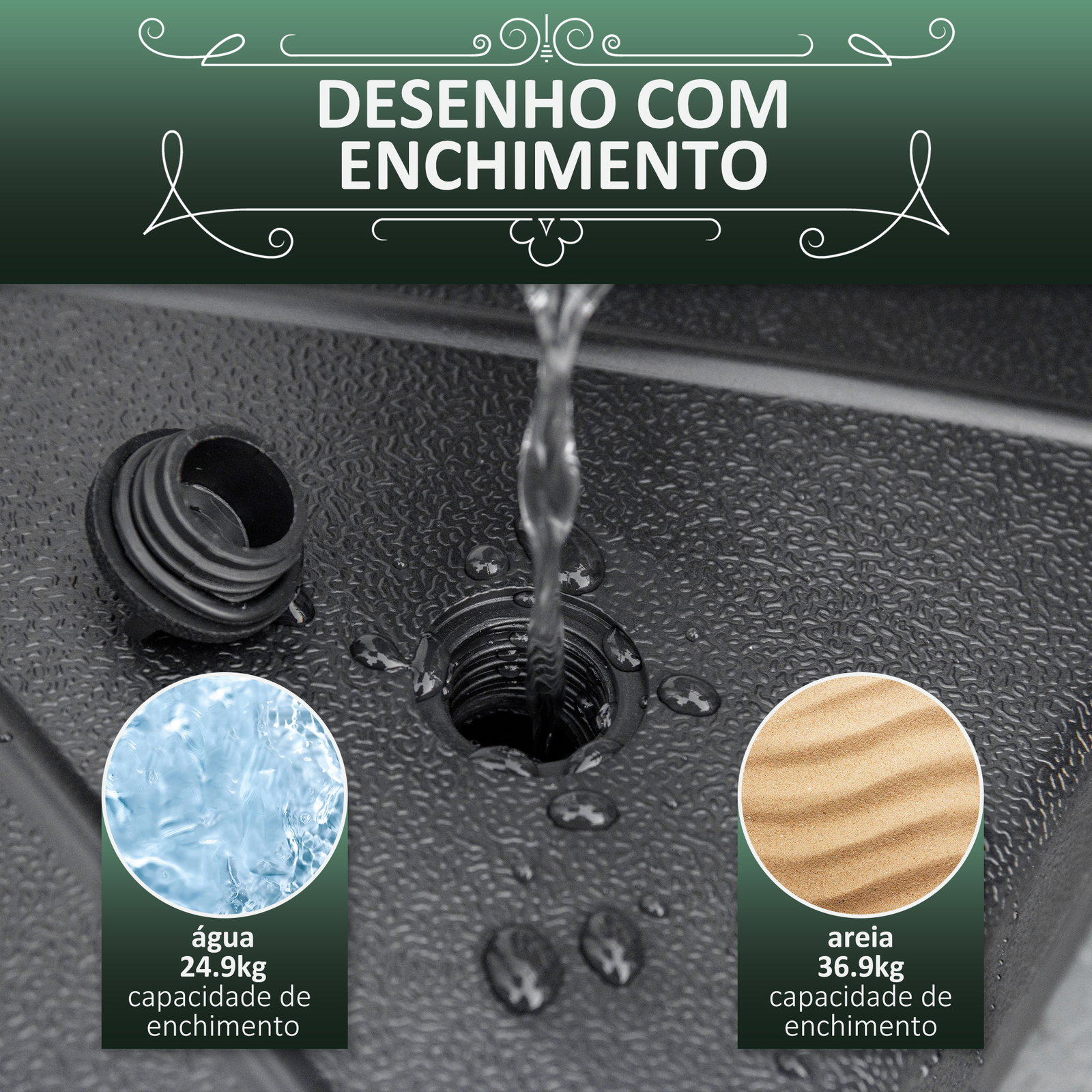 Base para Chapéu de Sol Portátil Base para Chapéu de Sol Recarregável para Mastros de Φ3,8cm e Φ4,8cm Preto