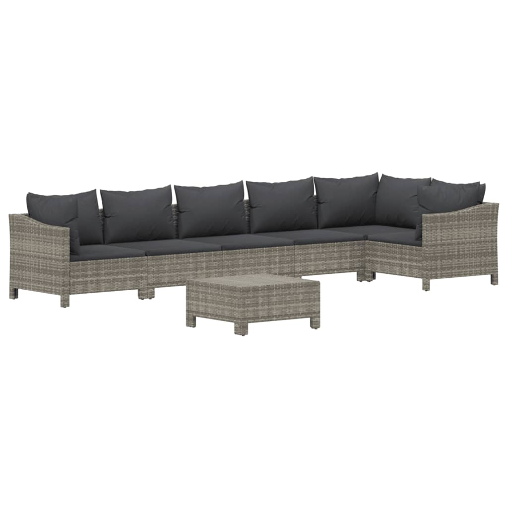 7 Pcs conjunto lounge de jardim c/ almofadões vime PE cinzento