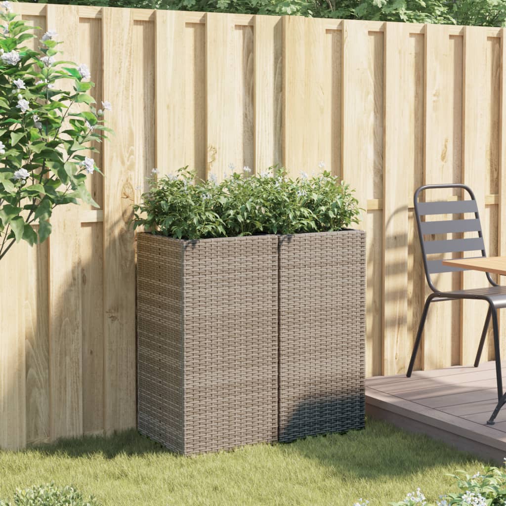Vaso/floreira de jardim 2 pcs 40x40x80 cm vime PE cinzento