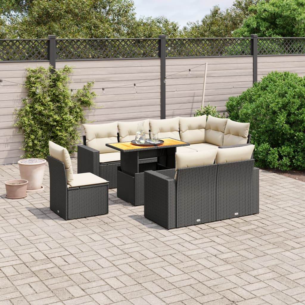 9 Pcs conjunto de sofás p/ jardim c/ almofadões vime PE preto