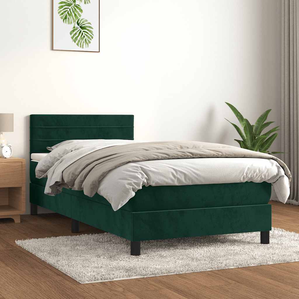 Cama com molas/colchão 90x200 cm veludo verde-escuro