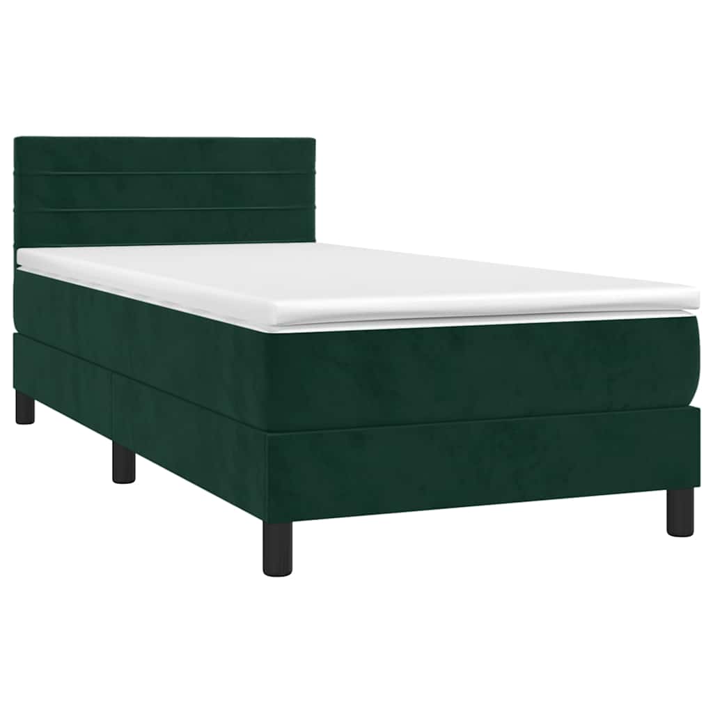 Cama com molas/colchão 90x200 cm veludo verde-escuro
