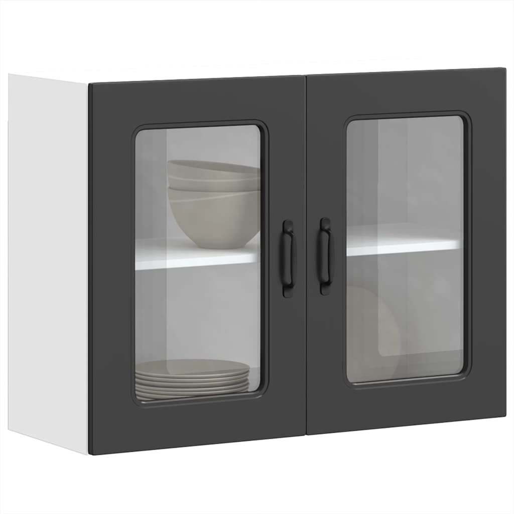Armário de parede de cozinha porta vidro kalmar preto