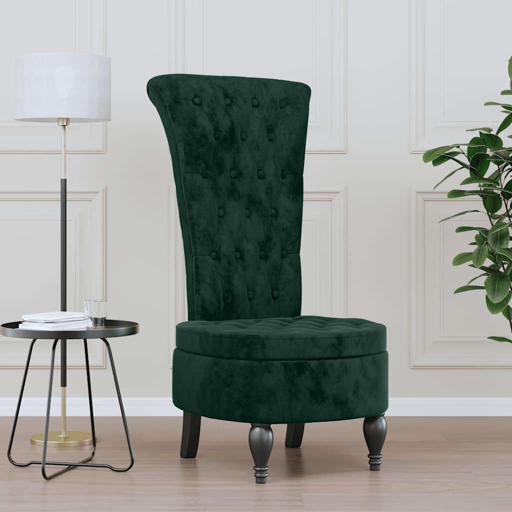Cadeirão c/ encosto alto veludo verde-escuro design de botões