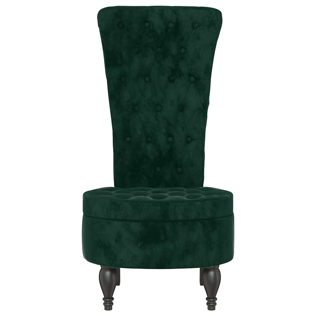 Cadeirão c/ encosto alto veludo verde-escuro design de botões