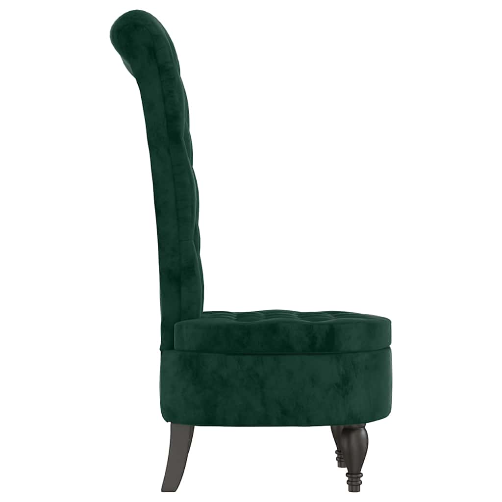 Cadeirão c/ encosto alto veludo verde-escuro design de botões