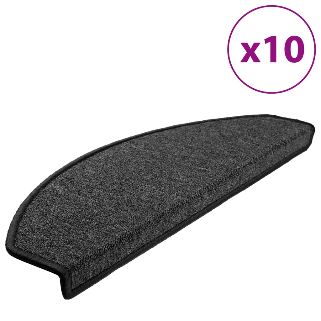 Tapetes de escada 10 peças 65x24x4 cm antracite meio redondo grande