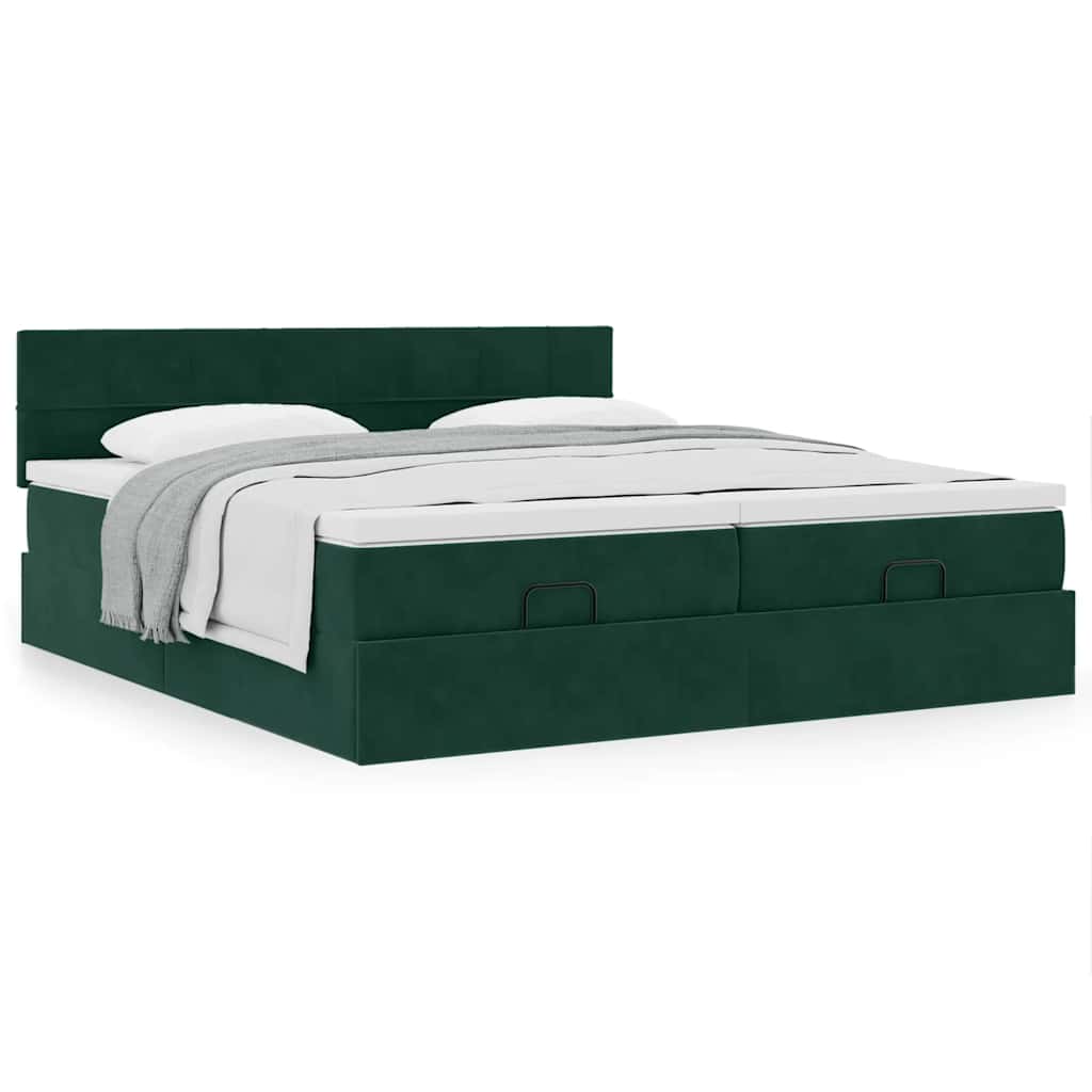 Estrutura de cama otomana com colchão verde escuro veludo