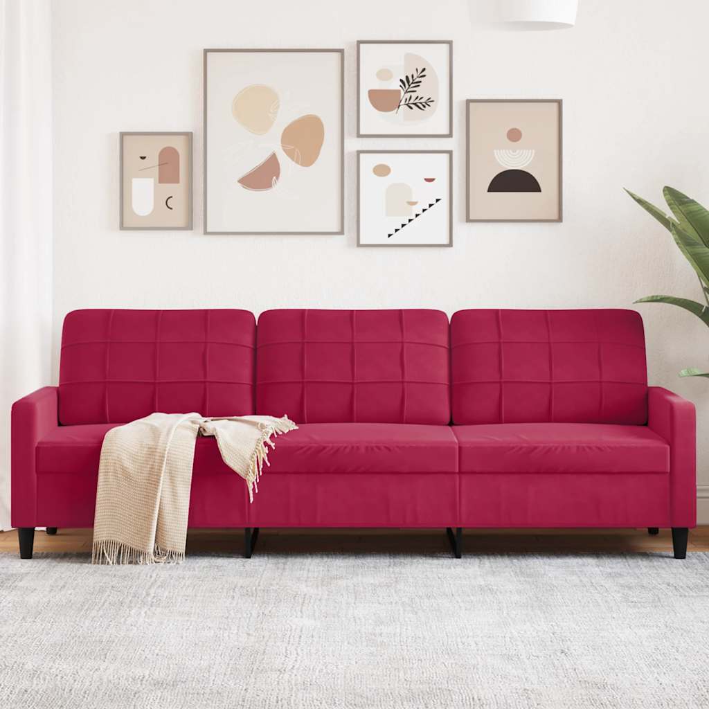 Sofá de 3 lugares veludo 210 cm vermelho tinto