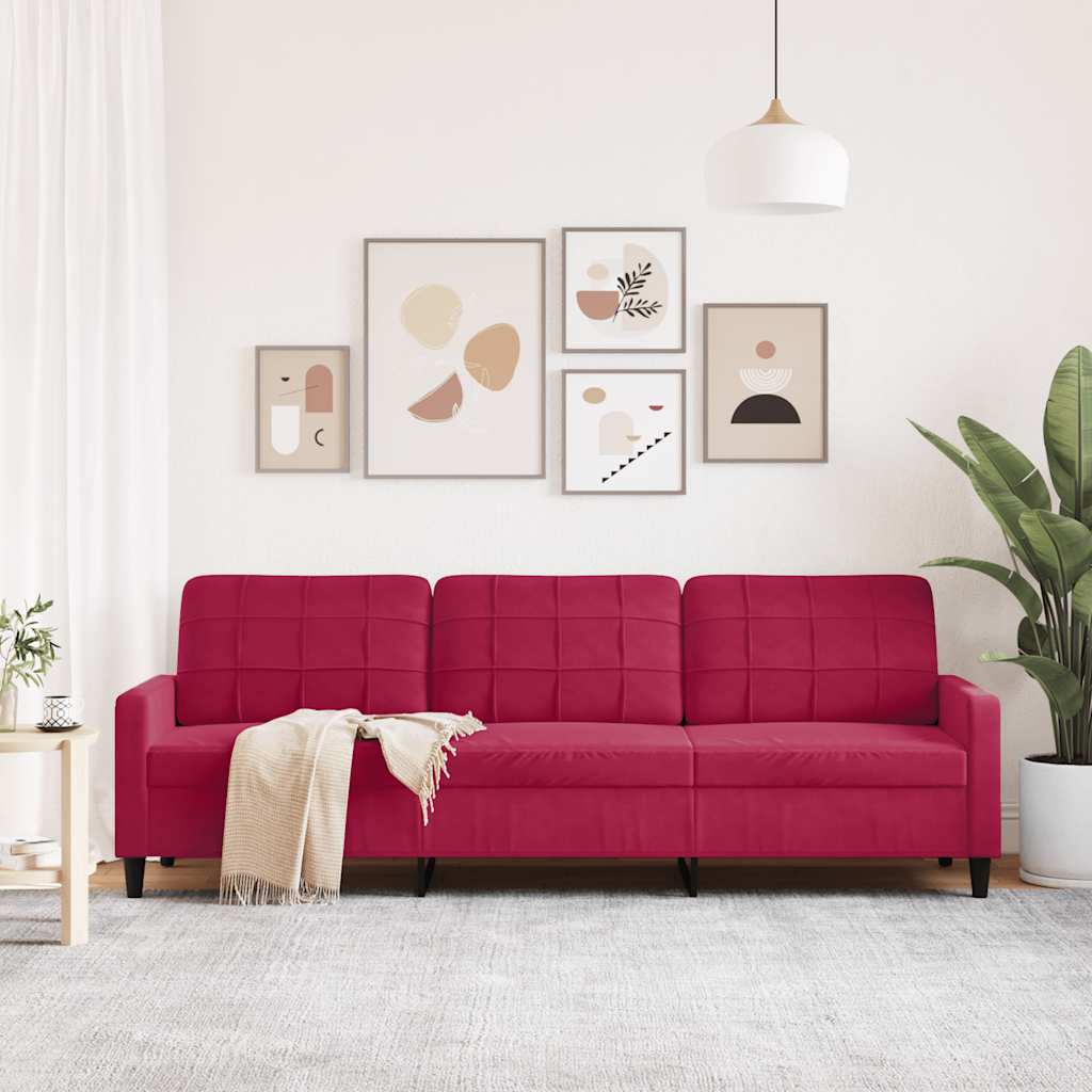 Sofá de 3 lugares veludo 210 cm vermelho tinto
