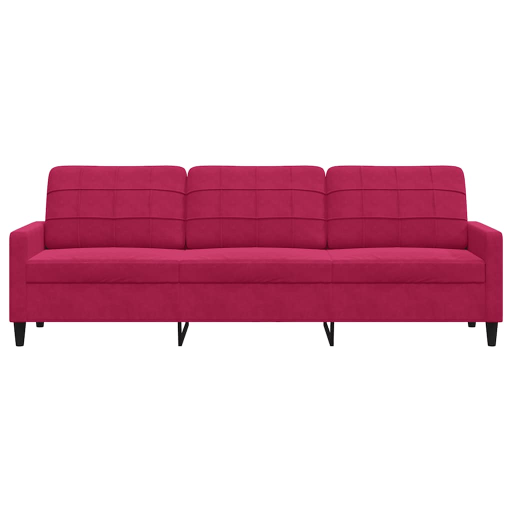 Sofá de 3 lugares veludo 210 cm vermelho tinto