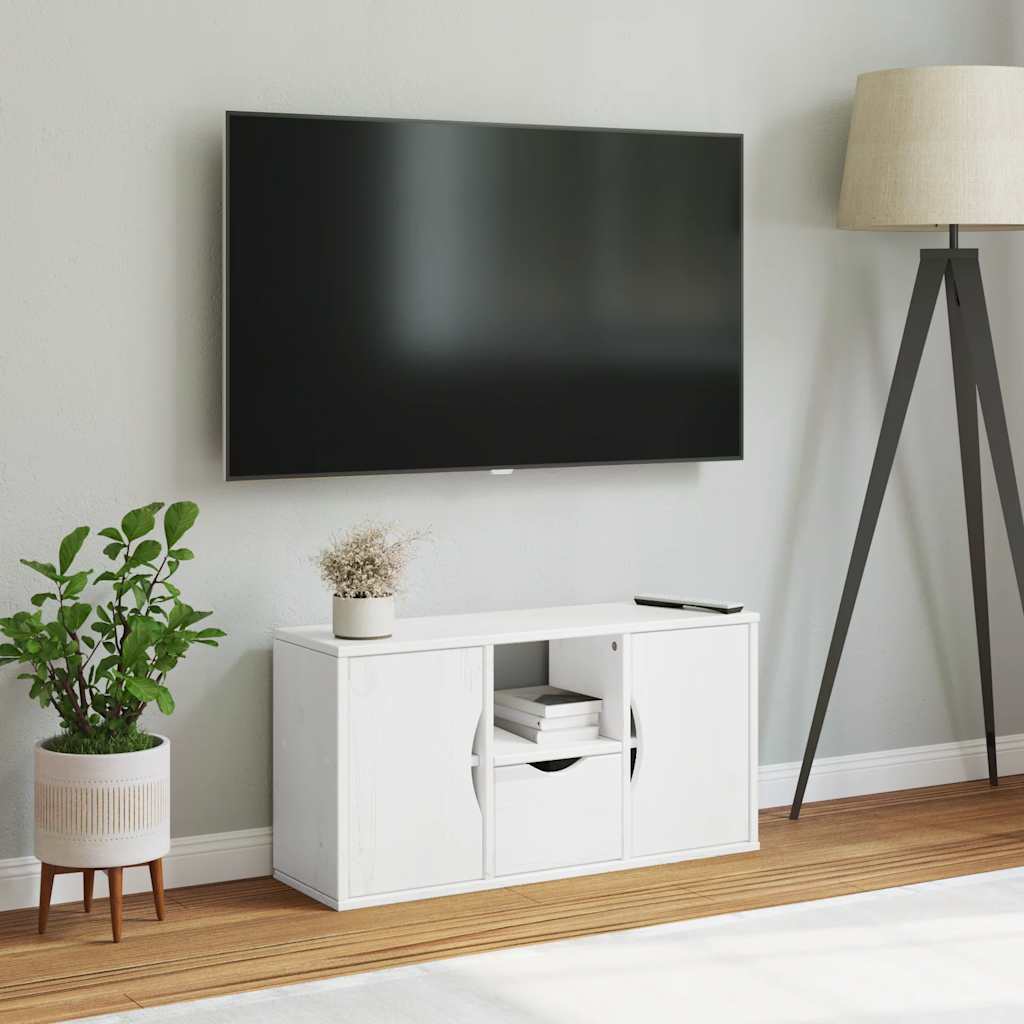 Armário para TV com gaveta odda madeira maciça de pinho branco
