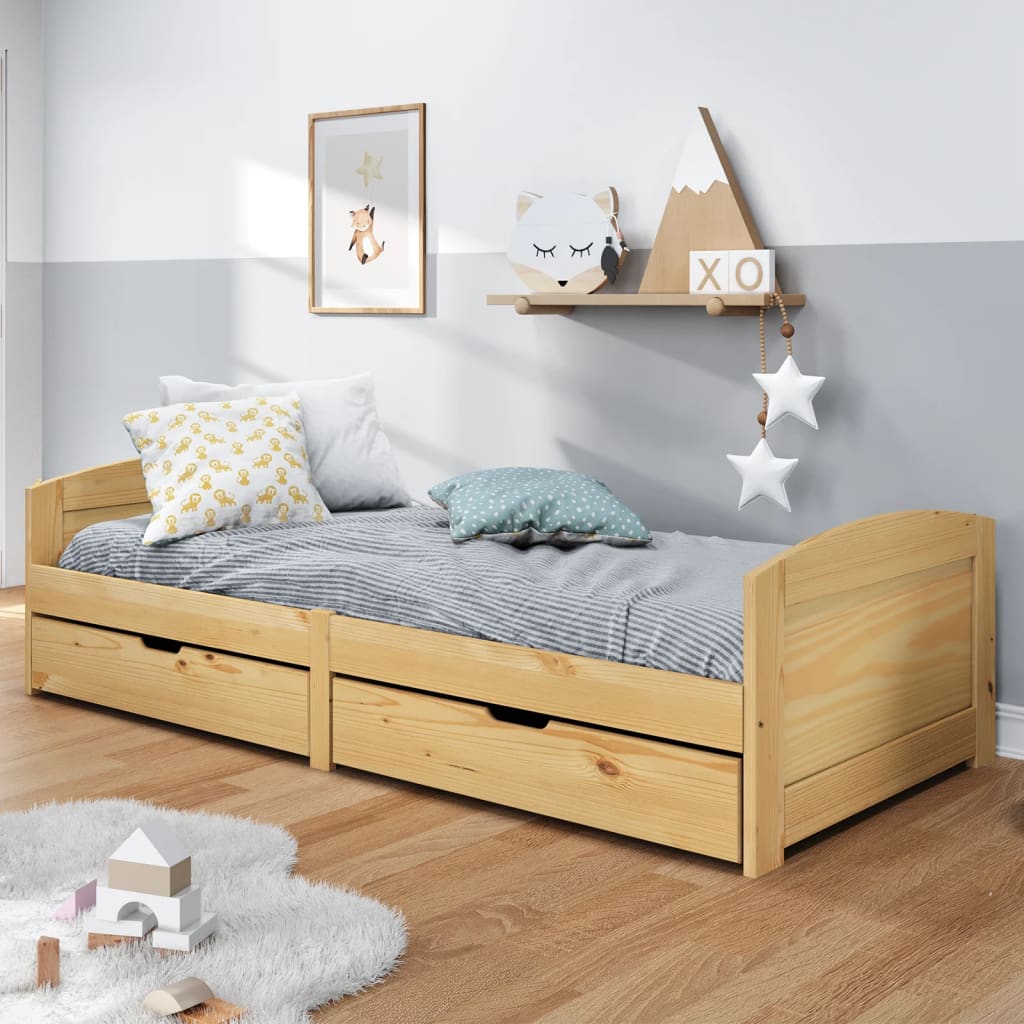 Sofá-cama com 2 gavetas 90x200 cm madeira de pinho maciça irun