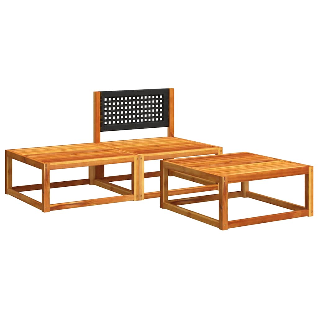 Conjunto de sofás de jardim de 3 peças com almofadas de madeira de acácia e vime