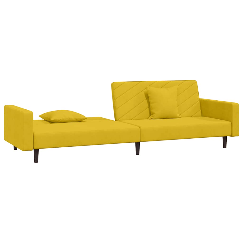 Sofá-cama 2 lugares com duas almofadas veludo amarelo