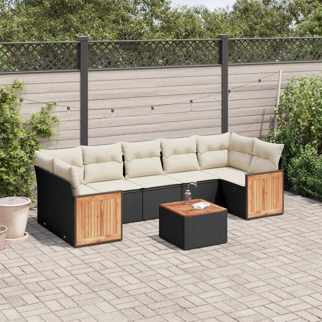 8 Pcs conjunto sofás de jardim com almofadões vime PE preto