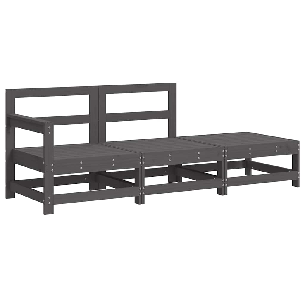 3 Pcs conjunto lounge jardim c/ almofadões madeira maciça cinza
